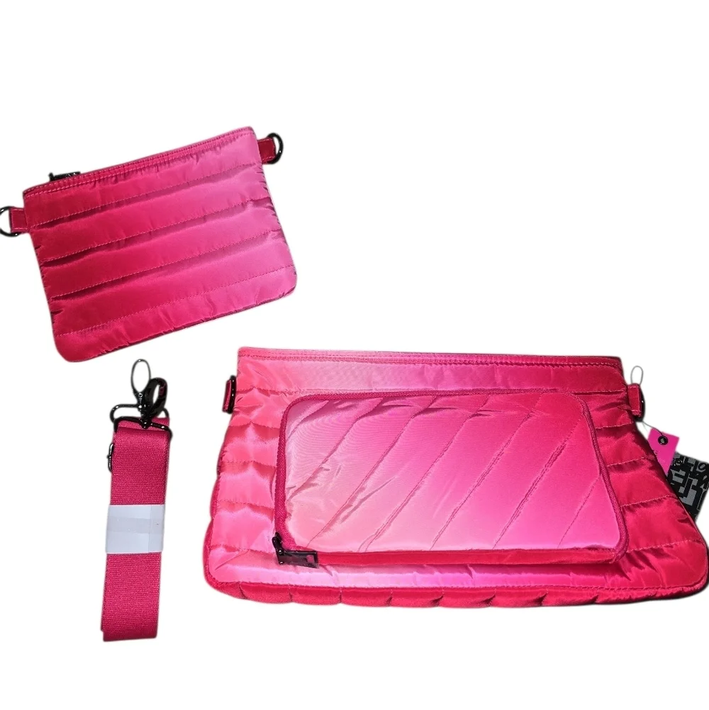 THINK ROYLN Bright Pink Quilted Wristlet Clutch With Strap, NWT!!!
